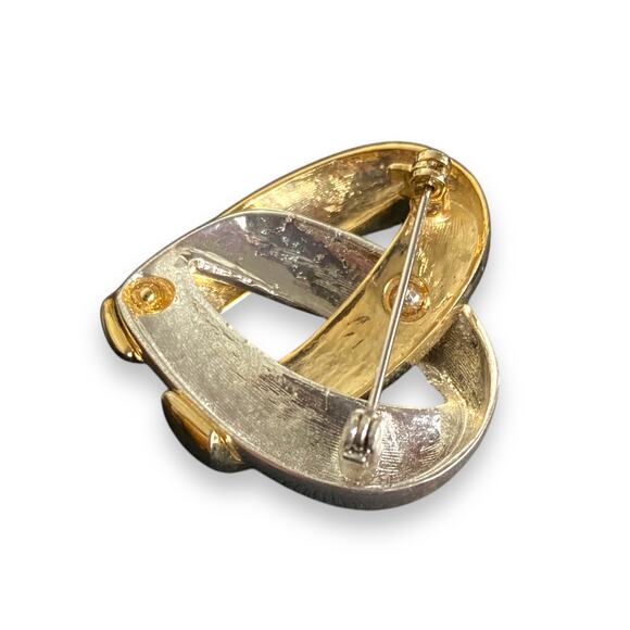 Vintage Knotted Heart Brooch Pin Mid Size Gold Silver Woven Metal Back Pin 1980s - Picture 5 of 11